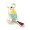 Alloy Enamel Pendants, with Acrylic Imitation Pearls, Golden, Bird Charm, Sky Blue, 18x20x8mm, Hole: 1.8mm