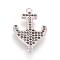 Brass Micro Pave Cubic Zirconia Links, Cadmium Free & Lead Free, Anchor, Platinum, 24.2mm