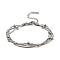 Non-Tarnish 304 Stainless Steel Satellite Chains Triple Layer Multi-strand Bracelet for Women, Stainless Steel Color, 7-3/8 inch(18.6cm)