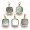 Natural Black Lip Shell Charms, with Brass Findings, Nickel Free, Square, Real 18K Gold Plated, 13x11x2.5mm, Hole: 2x4mm