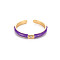 Brass Enamel Cuff Rings, Open Rings, with Clear Cubic Zirconia, Nickel Free, Golden, Dark Violet, US Size 8(18.1mm)