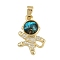 Brass Micro Pave Clear Cubic Zirconia Beads, Astronaut, with Glass and Photo Paper, Cadmium Free & Lead Free, Long-Lasting Plated, Real 18K Gold Plated, Green, 24.5x16x5mm, Hole: 3x4mm