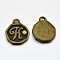 Antique Bronze Plated Alloy Rhinestone Charms, Flat Round with Letter.K, Nickel Free, 13x10x1.5mm, Hole: 1mm