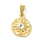 PVD Vacuum Plating 304 Stainless Steel with Rhinestones Pendants, with 201 Stainless Steel Snap On Bails, Flat Round with Sun, Golden, Crystal, 18x15x4mm, Hole: 4x7.5mm