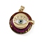 Brass Micro Pave Cubic Zirconia with Glass Pendents, Long-Lasting Plated, Eye, Purple, 23x22x10.5mm, Hole: 6x3mm
