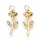 Brass Micro Pave Cubic Zirconia Pendants, Flower, with Jump Ring, Real 16K Gold Plated, 22~23x9x6~6.5mm, Hole: 3mm