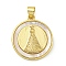 Rack Plating Brass Pave Shell Flat Round Pendants, Real 18K Gold Plated, Lead Free & Cadmium Free, Long-Lasting Plated, Bell, 22.5x20x4mm, Hole: 6x3.5mm