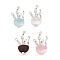 Resin Sea Animal Pendants, Jellyfish Charms with Rack Plating Platinum Plated Alloy Findings, Long-Lasting Plated, Lead Free & Cadmium Free, Mixed Color, 36x19.5x21.5mm, Hole: 1.6mm