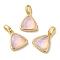 Rack Plating Brass with Synthetic Opal Pendants, Triangle, Pink, 15x12.5x6mm, Hole: 5mm