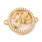 Rack Plating Brass Micro Pave Clear Cubic Zirconia Fe Connector Charms, with Shell, Flat Round Links, Real 18K Gold Plated, Cadmium Free & Lead Free, Long-Lasting Plated, Word, 17x23x4mm, Hole: 1.4mm