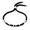 Adjustable Slider Bracelets, Nylon Cord Bracelets, with Natural Dyed & Heated Black Agate Beads and Brass Beads, Golden, Inner Diameter: 3/4 inch~3-3/4 inch(2~9.5cm)