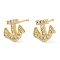 Rack Plating Brass Anchor Stud Earrings with Cubic Zirconia, Lead Free & Cadmium Free, Real 18K Gold Plated, 9x11mm