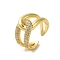 Rack Plating Brass Wrapped Knot Open Cuff Ring with Cubic Zirconia, Real 18K Gold Plated, Inner Diameter: 17.4mm