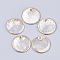Electroplate Capiz Shell Pendants, Flat Round, Light Gold, 18x1mm, Hole: 1.2mm