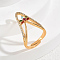 Brass Micro Pave Cubic Zirconia Finger Rings for Women, V-shaped with Flower, Colorful, 25mm, Inner Diameter: 16mm~18mm