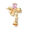 Brass Fold Over Clasps, Micro Pave Pink Cubic Zirconia, Cadmium Free & Nickel Free & Lead Free, Flower, Real 18K Gold Plated, 33mm
