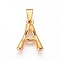 304 Stainless Steel Pendants, Bamboo Style, Letter, Ion Plating(IP), Real 18K Gold Plated, Letter.A, 18.5x15x3mm, Hole: 3x7mm