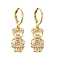 Rack Plating Bear Brass Micro Pave Clear Cubic Zirconia Hoop Earrings, Long-Lasting Plated, Lead Free & Cadmium Free, Real 18K Gold Plated, 32mm, Pendant: 18x10x3mm