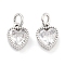 Brass with Cubic Zirconia Pendants, with Jump Ring, Cadmium Free & Nickel Free & Lead Free, Heart, Platinum, 8.5x7x3.5mm, Hole: 3.4mm