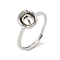 Brass Open Cuff Ring Settings, for Half-drilled Beads, Platinum, 2~9mm, Inner Diameter: 17mm