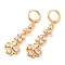 Rack Plating Golden Brass Dangle Leverback Earrings, with Cubic Zirconia, Flower, Clear, 50x12.5mm