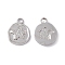 Non-Tarnish 304 Stainless Steel Pendants, Flat Round with Star, Stainless Steel Color, 16x13x2mm, Hole: 2.5mm