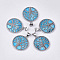 Freshwater Shell Pendants, with Alloy Findings, Dyed, Flat Round with Tree of Life, Platinum, Deep Sky Blue, 37.5x33.5x3mm, Hole: 6x8.5mm