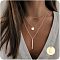 3Pcs Simple Style Brass Coin Letter Rectangle Pendant 3 Layer Necklaces, Silver, Letter L, 17.72 inch(45cm)