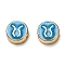 Brass Beads, with Enamel, Flat Round with Constellation, Real 18K Gold Plated, Dodger Blue, Taurus, 10x5mm, Hole: 4.5x2.5mm