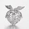 Eco-Friendly Rack Plating Brass Rhinestone Cage Pendants, For Chime Ball Pendant Necklaces Making, Hollow Heart with Wing, Cadmium & Nickel & Lead Free, Platinum, 32x37x20mm, Hole: 9.5x4mm, Inner: 20x21mm