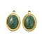 Natural African Jade Oval Charms, with PVD Vacuum Plating Real 18K Gold Plated 201 Stainless Steel Findings, 12x8x3.5mm, Hole: 1.2mm