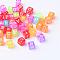Transparent Acrylic Beads, Horizontal Hole, Cube with Letter, Mixed Color, 5.5~6x5.5~6x5.5~6mm, Hole: 3mm, about 2800pcs/500g