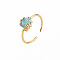 Brass Micro Pave Clear Cubic Zirconia Cuff Rings, Open Rings, with Cat Eye, Cadmium Free & Nickel Free & Lead Free, Flat Round, Sky Blue, Real 16K Gold Plated, US Size 7 1/4(17.5mm)