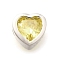925 Sterling Silver Cubic Zirconia Beads, Heart, with 925 Stamp, Silver Color Plated, Yellow, 6.5x6.5x4.5mm, Hole: 1.5mm