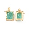 Brass Charms, with Crackle Glass, Rectangle with Star, Medium Aquamarine, Real 18K Gold Plated, 14x12x6mm, Hole: 2.5x4mm