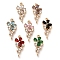 Glass Connector Charms, Brass Clear Cubic Zirconia Flower Links, Cadmium Free & Nickel Free & Lead Free, Light Gold, Mixed Color, 22.5~23.5x10.5x4mm, Hole: 1.4~1.5mm