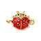 Brass Micro Pave Clear Cubic Zirconia Connector Charms, Red Enamel Ladybug Links, Rack Plating, Long-Lasting Plated, Cadmium Free & Lead Free, Real 18K Gold Plated, 11x16.5x4.5mm, Hole: 1.5mm and 1.8mm