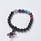 Chakra Jewelry, Natural Dyed & Heated Black Agate and Mixed Stone Buddha Stretch Bracelets, with Alloy Findings, Buddha Head, 2-1/8 inch(54mm), Pendant: 40x10mm