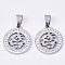 201 Stainless Steel Filigree Pendants, Flat Round with Dragon, with Random Size Snap On Bails and Polymer Clay Crystal Rhinestones, Stainless Steel Color, 23x20x2.5mm, Hole: 8~10x3~5mm