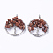 Natural Red Jasper Pendants, with Brass Findings, Flat Round with Tree of Life, Platinum, 29x5~7mm, Hole: 4.5mm