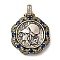 Brass with Cubic Zirconia & Enamel Pendants, Long-Lasting Plated, Cadmium Free & Lead Free, Flower with Women Charm, Antique Silver & Antique Golden, 28x25.5x5mm, Hole: 5x3.5mm