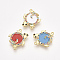 Brass Micro Pave Cubic Zirconia Links, Cadmium Free & Lead Free, with Enamel, Tortoise, Golden, Mixed Color, 20.5x17.5x1.5mm, Hole: 1mm