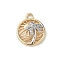 Brass Micro Pave Cubic Zirconia Pendants, Flat Round with Tree, Rack Plating, Long-Lasting Plated, Cadmium Free & Lead Free, Real 18K Gold Plated, 16x13x3mm, Hole: 1.6mm