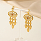 Vintage Oval with Teardrop Brass Cubic Zirconia Dangle Stud Earrings, Golden, Red, 61x28mm