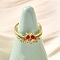 Brass Enemel Micro Pave Clear Cubic Zirconia Open Cuff Rings for Women, Cadmium Free & Lead Free, Cherry, Real 16K Gold Plated, Adjustable; 9.5mm