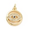Brass Micro Pave Cubic Zirconia Pendants, Cadmium Free & Lead Free, with Jump Ring, Flat Round with Evil Eye Charms, Golden, 15.5x12.5x2.5mm, Hole: 2.8mm