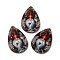Single Face Printed Wood Big Pendants, Christmas Teardrop Charms, Dark Red, 54x36.5x2.4mm, Hole: 2mm