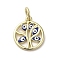 Brass Enamel Charms, Cadmium Free & Nickel Free & Lead Free, with Jump Ring, Real 18K Gold Plated, Flat Round with Tree & Evil Eye Charms, Midnight Blue, 15x13.5x1.4mm, Hole: 3.6mm