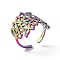 Ion Plating(IP) 304 Stainless Steel Hollow Out Leaf Open Cuff Ring for Women, Rainbow Color, US Size 7 3/4(17.9mm)