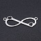 Non-Tarnish 201 Stainless Steel Links connectors, Laser Cut Links, Infinity, Stainless Steel Color, 8.5x28x1mm, Hole: 1.4mm